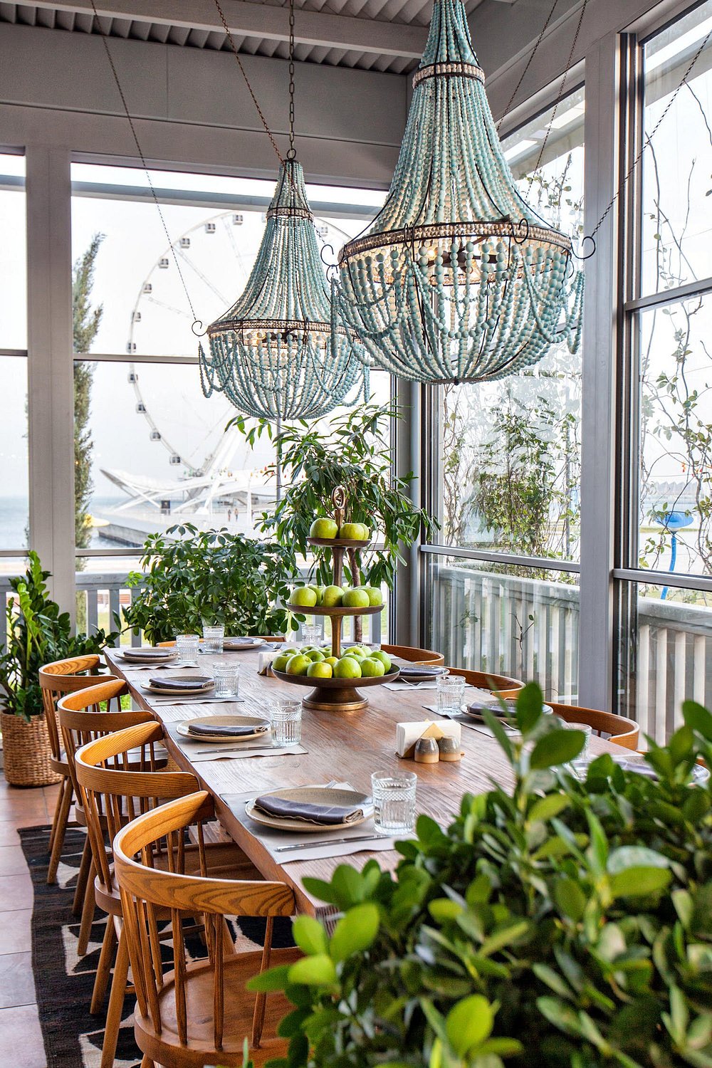 The year-round terrace and mirrored salon at Chayki